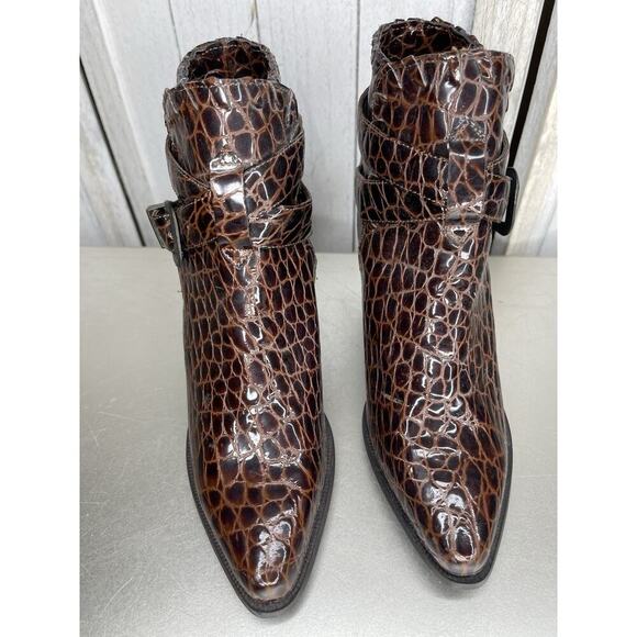 DINGO Croc Print Patent Leather Western Cowgirl Ankle Bootie Buckles Size 6 6.5 - Picture 2 of 5